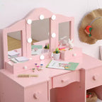 Coiffeuse avec grand miroir, 6 tiroirs de rangement, éclairage réglable 3 couleurs, étagères ouvertes, contrôle de la luminosité, naturel