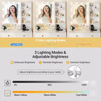 Coiffeuse avec grand miroir, 6 tiroirs de rangement, éclairage réglable 3 couleurs, étagères ouvertes, contrôle de la luminosité, naturel
