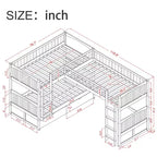 Okak Lit superposé double avec lit mezzanine attaché, Lits superposés en bois massif avec deux tiroirs et escalier pour enfants, filles, garçons, montage facile