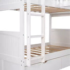 Okak Lit superposé double avec lit mezzanine attaché, Lits superposés en bois massif avec deux tiroirs et escalier pour enfants, filles, garçons, montage facile