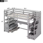 Lit superposé en bois massif Okak taille normale/double avec 2 tiroirs intégrés et escalier de rangement, lit mezzanine avec bureau et étagères pour enfants et adolescents, facile à assembler