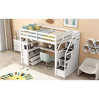 Lit superposé en bois massif Okak taille normale/double avec 2 tiroirs intégrés et escalier de rangement, lit mezzanine avec bureau et étagères pour enfants et adolescents, facile à assembler