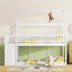 Lit superposé en bois Okak Twin Over Twin avec toboggan et barrière de sécurité, lit mezzanine avec échelle pour enfants et adolescents, facile à assembler