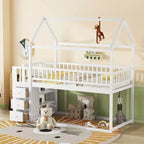 Lit superposé en bois Okak Twin Over Twin avec toboggan et barrière de sécurité, lit mezzanine avec échelle pour enfants et adolescents, facile à assembler