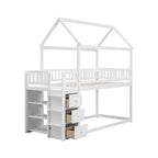 Lit superposé en bois Okak Twin Over Twin avec toboggan et barrière de sécurité, lit mezzanine avec échelle pour enfants et adolescents, facile à assembler
