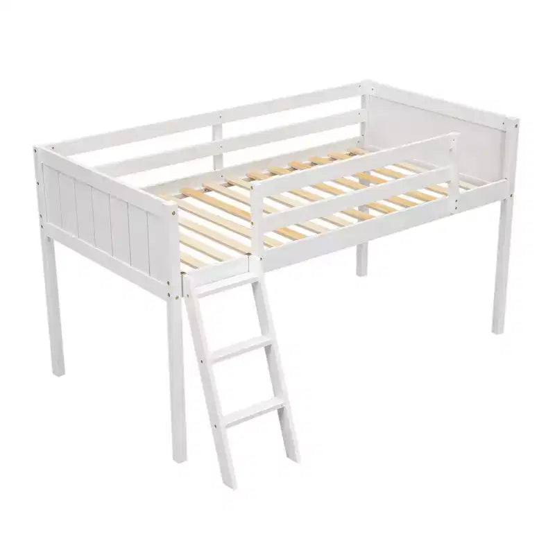 Lit superposé Okak Twin/Full en bois massif, lit mezzanine bas avec échelle convertible gauche/droite et barrière de sécurité pour enfants et adolescents, facile à assembler
