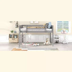 Lit superposé Okak Twin/Full en bois massif, lit mezzanine bas avec échelle convertible gauche/droite et barrière de sécurité pour enfants et adolescents, facile à assembler