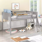 Lit superposé Okak Twin/Full en bois massif, lit mezzanine bas avec échelle convertible gauche/droite et barrière de sécurité pour enfants et adolescents, facile à assembler