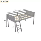 Lit superposé Okak Twin/Full en bois massif, lit mezzanine bas avec échelle convertible gauche/droite et barrière de sécurité pour enfants et adolescents, facile à assembler