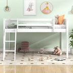 Lit superposé Okak Twin/Full en bois massif, lit mezzanine bas avec échelle convertible gauche/droite et barrière de sécurité pour enfants et adolescents, facile à assembler