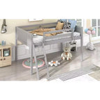 Lit superposé Okak Twin/Full en bois massif, lit mezzanine bas avec échelle convertible gauche/droite et barrière de sécurité pour enfants et adolescents, facile à assembler