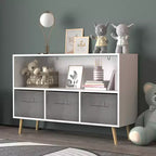Commode de chambre Okak avec 3 tiroirs en tissu pliable, grand placard de rangement pour jouets, étagère à livres pour enfants pour couloir et chambre d'enfant