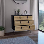 Commode de chambre à 3 tiroirs Okak Modern Design avec pieds épingle en métal, armoire de rangement en bois, commode pour chambre à coucher, entrée