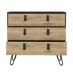 Commode de chambre à 3 tiroirs Okak Modern Design avec pieds épingle en métal, armoire de rangement en bois, commode pour chambre à coucher, entrée
