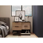 Commode de chambre à 3 tiroirs Okak Modern Design avec pieds épingle en métal, armoire de rangement en bois, commode pour chambre à coucher, entrée