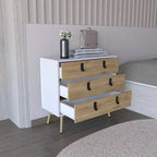 Commode de chambre à 3 tiroirs Okak Modern Design avec pieds épingle en métal, armoire de rangement en bois, commode pour chambre à coucher, entrée