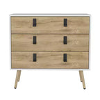 Commode de chambre à 3 tiroirs Okak Modern Design avec pieds épingle en métal, armoire de rangement en bois, commode pour chambre à coucher, entrée