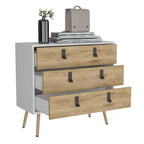 Commode de chambre à 3 tiroirs Okak Modern Design avec pieds épingle en métal, armoire de rangement en bois, commode pour chambre à coucher, entrée