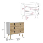 Commode de chambre à 3 tiroirs Okak Modern Design avec pieds épingle en métal, armoire de rangement en bois, commode pour chambre à coucher, entrée
