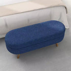 Banc ottoman de rangement ovale Okak Modern en lin avec pieds en bois d'hévéa, long repose-pieds de rangement souple pour salon, entrée, chambre à coucher