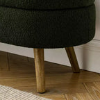 Banc ottoman de rangement ovale Okak Modern en lin avec pieds en bois d'hévéa, long repose-pieds de rangement souple pour salon, entrée, chambre à coucher