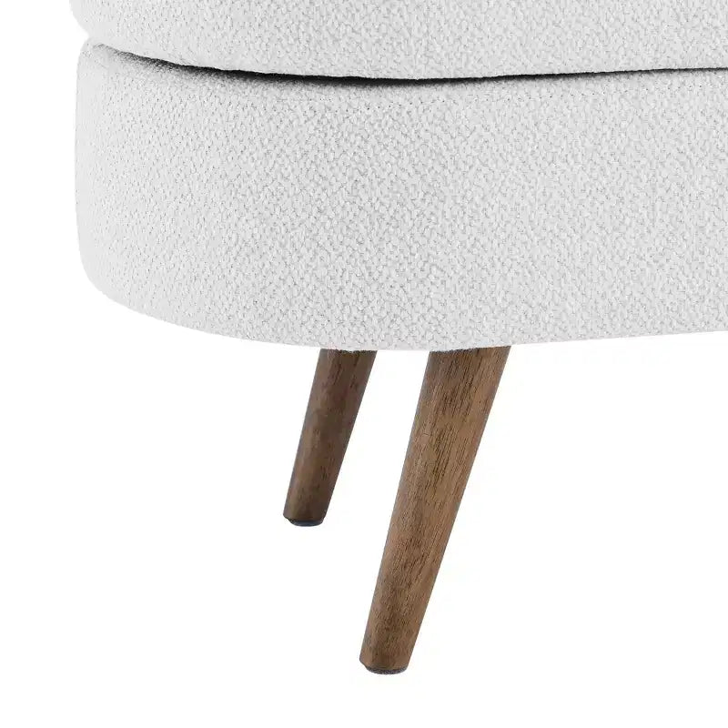 Banc ottoman de rangement ovale Okak Modern en lin avec pieds en bois d'hévéa, long repose-pieds de rangement souple pour salon, entrée, chambre à coucher