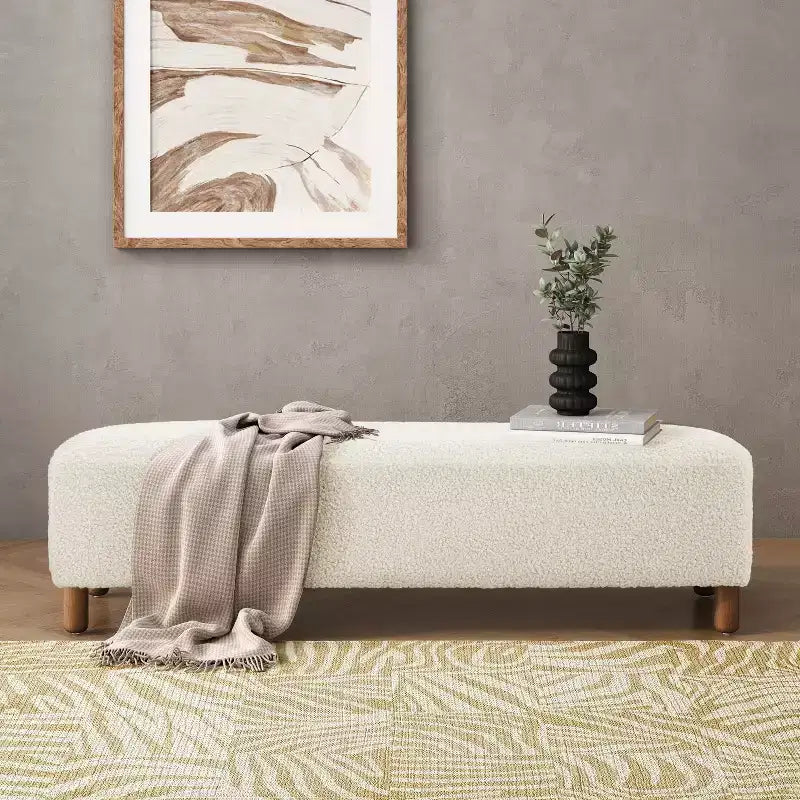 Okak Banc ottoman rembourré confortable avec pieds en bois, repose-pieds rectangulaire extra long pour chambre, entrée, couloir