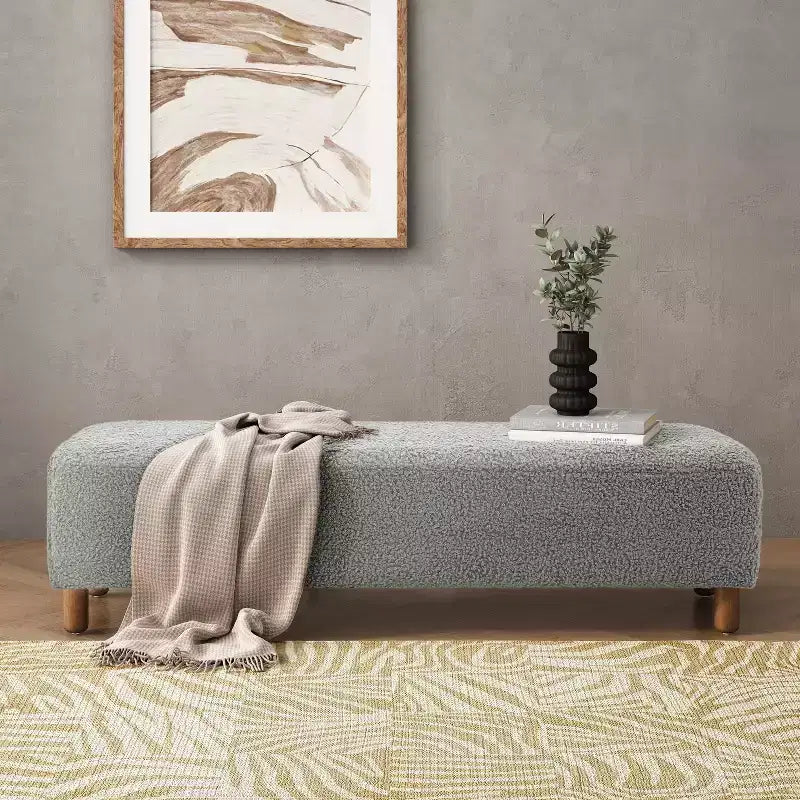 Okak Banc ottoman rembourré confortable avec pieds en bois, repose-pieds rectangulaire extra long pour chambre, entrée, couloir