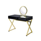 Coiffeuse contemporaine Okak avec miroir, coiffeuse de maquillage avec LED réglable, table de maquillage avec 7 tiroirs pour chambre à coucher