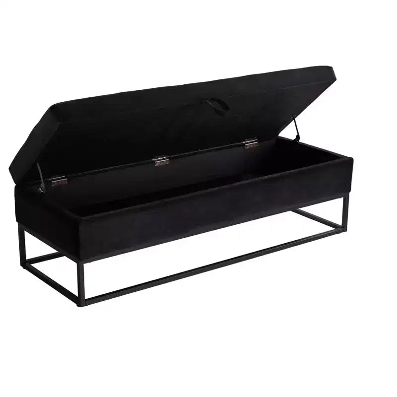 Banc ottoman de rangement en velours Okak 58.6 avec base en métal, capitonné et repose-pieds, banc de lit pour entrée et chambre à coucher.