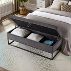 Banc ottoman de rangement en velours Okak 58.6 avec base en métal, capitonné et repose-pieds, banc de lit pour entrée et chambre à coucher.