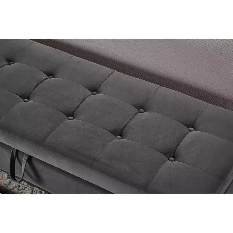 Banc ottoman de rangement en velours Okak 58.6 avec base en métal, capitonné et repose-pieds, banc de lit pour entrée et chambre à coucher.