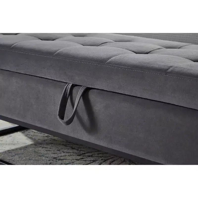 Banc ottoman de rangement en velours Okak 58.6 avec base en métal, capitonné et repose-pieds, banc de lit pour entrée et chambre à coucher.
