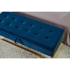 Banc ottoman de rangement en velours Okak 58.6 avec base en métal, capitonné et repose-pieds, banc de lit pour entrée et chambre à coucher.