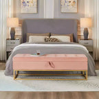 Banc ottoman de rangement en velours Okak 58.6 avec base en métal, capitonné et repose-pieds, banc de lit pour entrée et chambre à coucher.