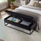 Banc ottoman de rangement en velours Okak 58.6 avec base en métal, capitonné et repose-pieds, banc de lit pour entrée et chambre à coucher.