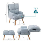 Fauteuil d'appoint moderne Okak avec ottoman et dossier réglable, fauteuil rembourré confortable pour salon, bureau, chambre à coucher