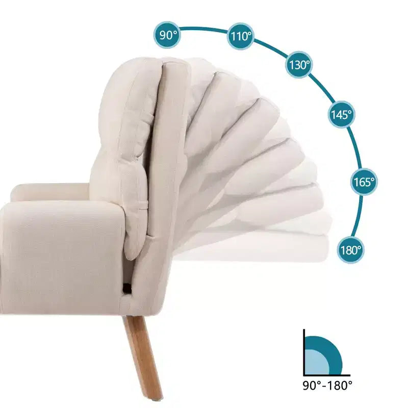 Fauteuil d'appoint moderne Okak avec ottoman et dossier réglable, fauteuil rembourré confortable pour salon, bureau, chambre à coucher