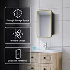 MAYEERTY Armoire de Toilette Murale à Miroir Doré Rectangulaire Arrondi en Fer Forgé 24x16x5cm