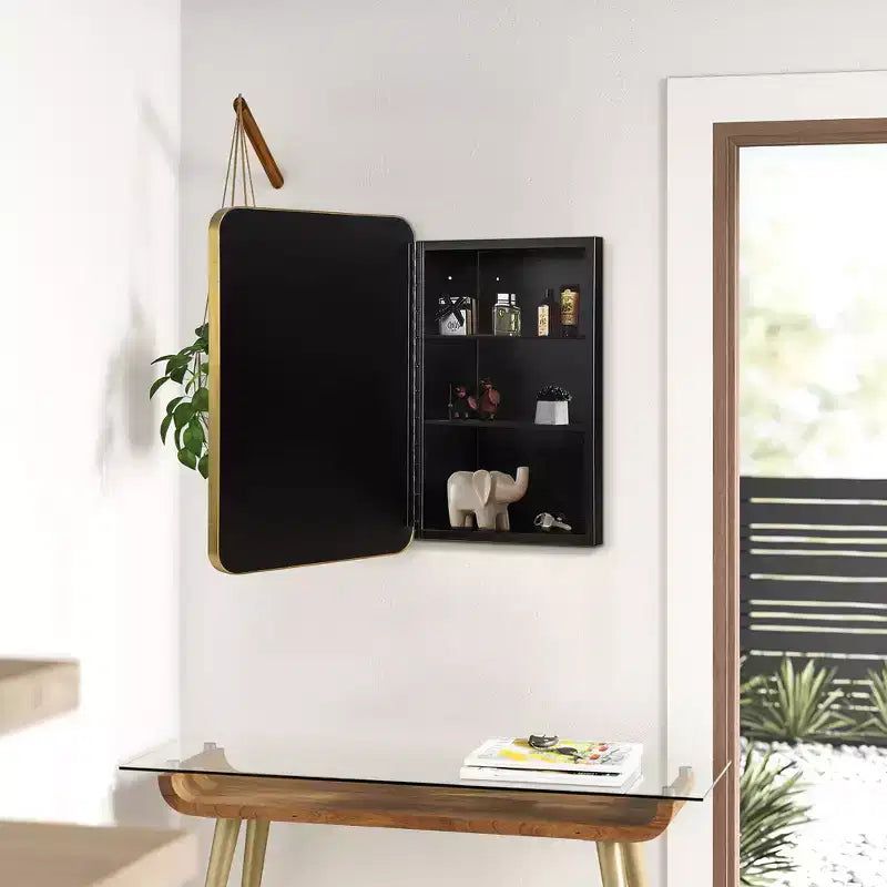 MAYEERTY Armoire de Toilette Murale à Miroir Doré Rectangulaire Arrondi en Fer Forgé 24x16x5cm