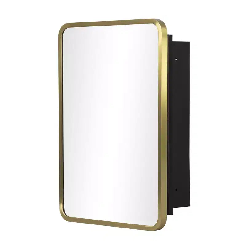 MAYEERTY Armoire de Toilette Murale à Miroir Doré Rectangulaire Arrondi en Fer Forgé 24x16x5cm