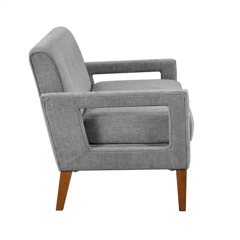 Canapé confortable Okak en chenille avec dossier capitonné, pieds en bois massif, causeuse moderne, pochette de rangement pour appartements, salon, bureau