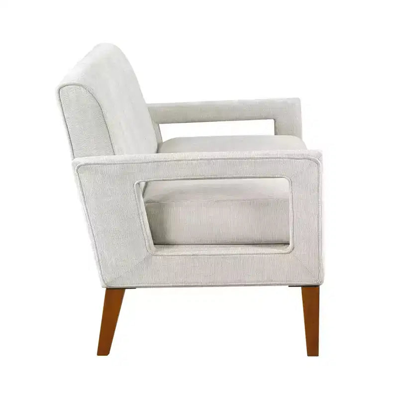 Canapé confortable Okak en chenille avec dossier capitonné, pieds en bois massif, causeuse moderne, pochette de rangement pour appartements, salon, bureau
