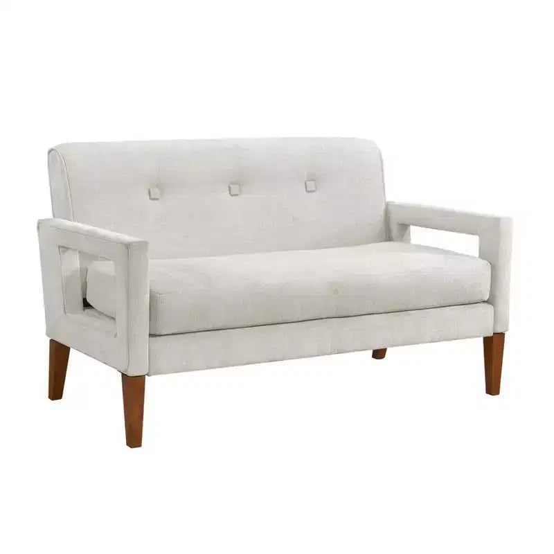 Canapé confortable Okak en chenille avec dossier capitonné, pieds en bois massif, causeuse moderne, pochette de rangement pour appartements, salon, bureau