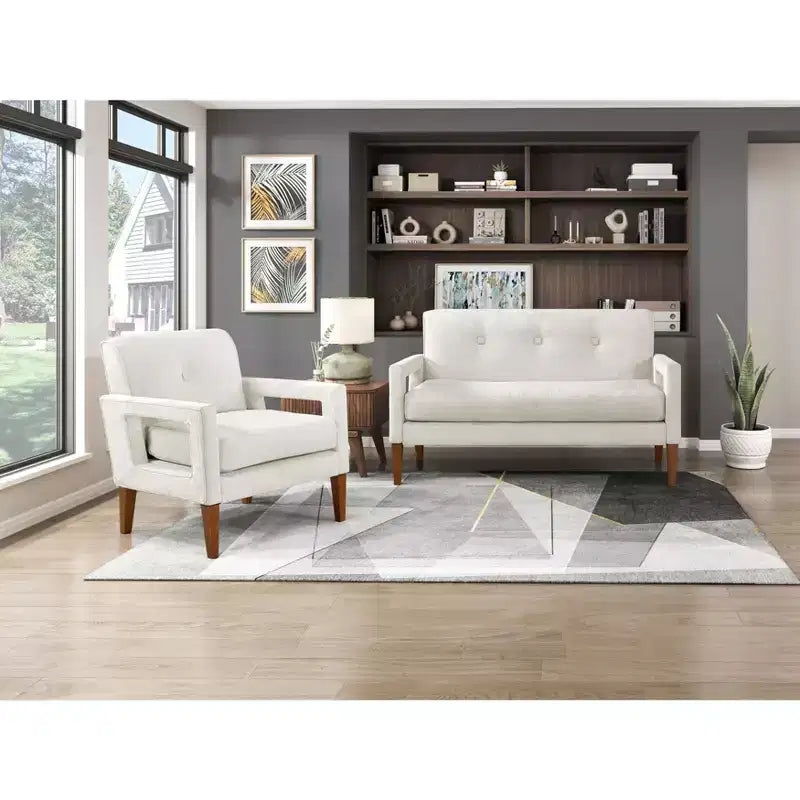 Canapé confortable Okak en chenille avec dossier capitonné, pieds en bois massif, causeuse moderne, pochette de rangement pour appartements, salon, bureau