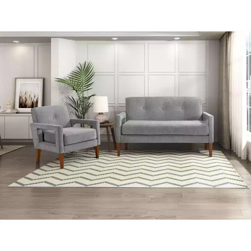 Canapé confortable Okak en chenille avec dossier capitonné, pieds en bois massif, causeuse moderne, pochette de rangement pour appartements, salon, bureau