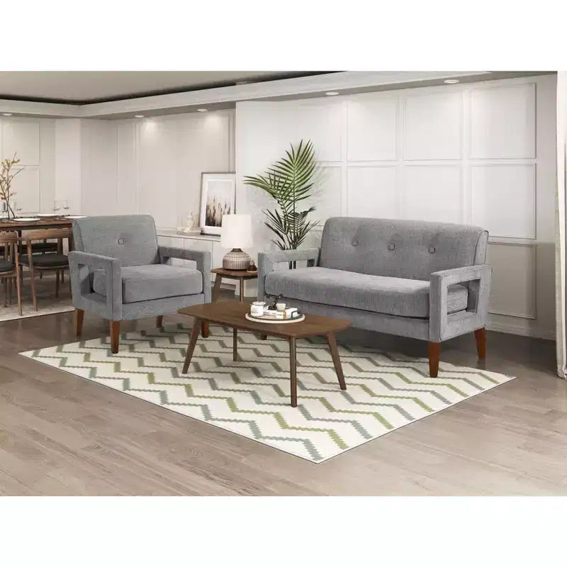 Canapé confortable Okak en chenille avec dossier capitonné, pieds en bois massif, causeuse moderne, pochette de rangement pour appartements, salon, bureau