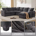 Canapé sectionnel convertible en U Okak avec pouf mobile, canapé rembourré moderne à 6 places pour salon, appartement