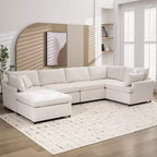 Okak U-Shaped Convertible Sectional Sofa Couch with Movable Ottoman, Modern 6 Seat Upholstered Sofa for Living Room,Apartment