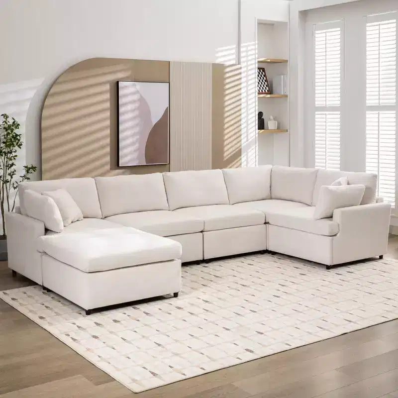 Okak U-Shaped Convertible Sectional Sofa Couch with Movable Ottoman, Modern 6 Seat Upholstered Sofa for Living Room,Apartment